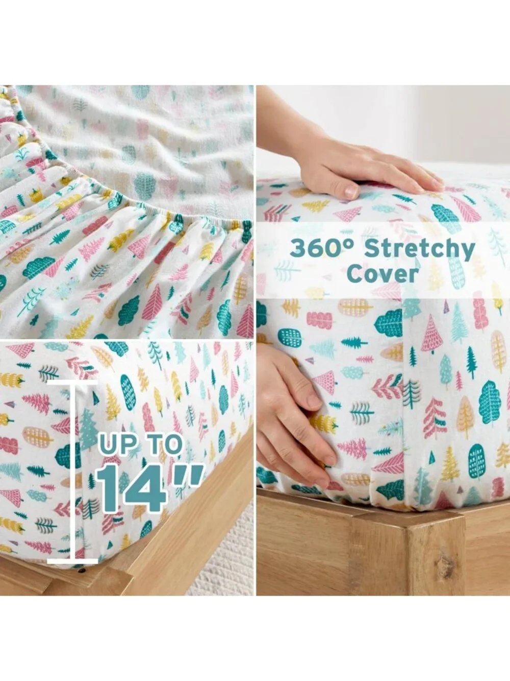 Cozy Soft 100% Cotton Flannel Sheet Set - Festive Holiday Trees, Deep Pocket